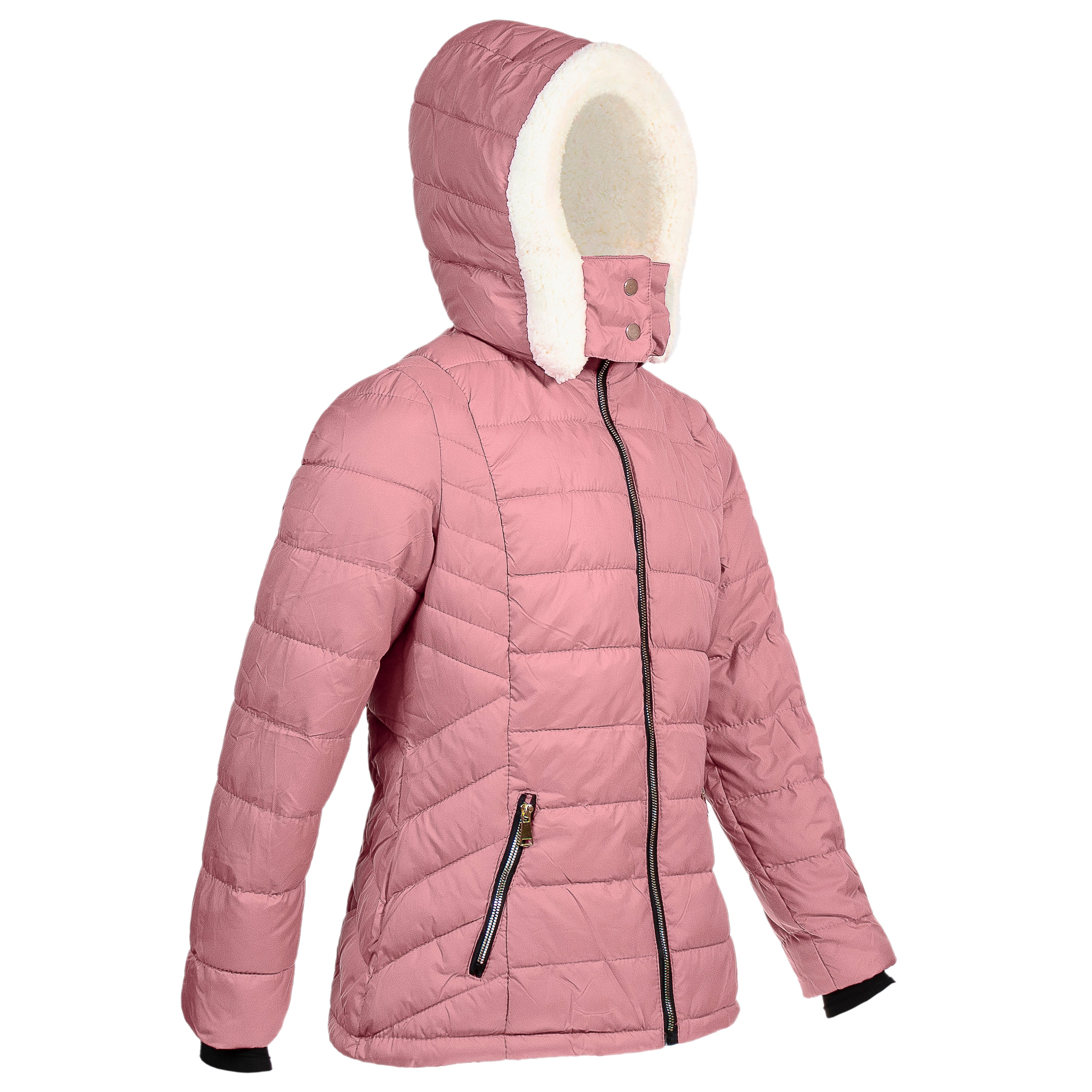 Women's Warm Wholesale Puffer Coats in Pink in Assorted Sizes - Bulk Case of 12 Winter Jackets