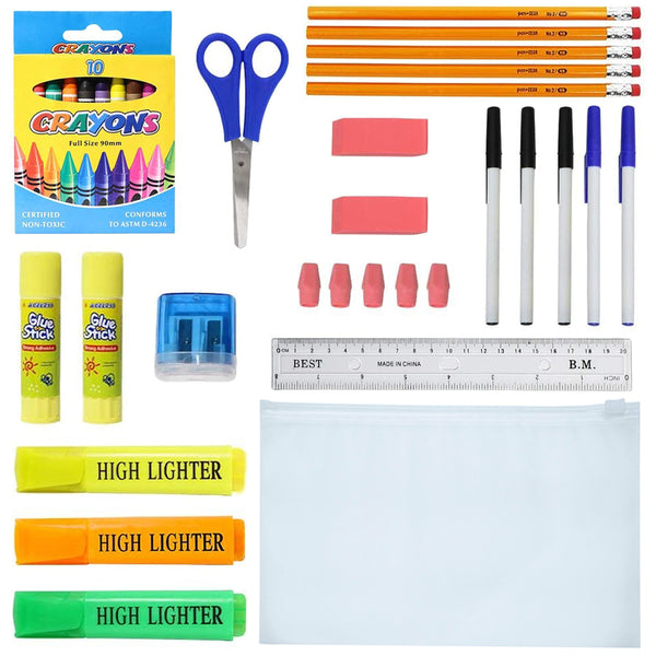 52 Piece Wholesale Kids School Supply Kits - Bulk Case of 12 Kits