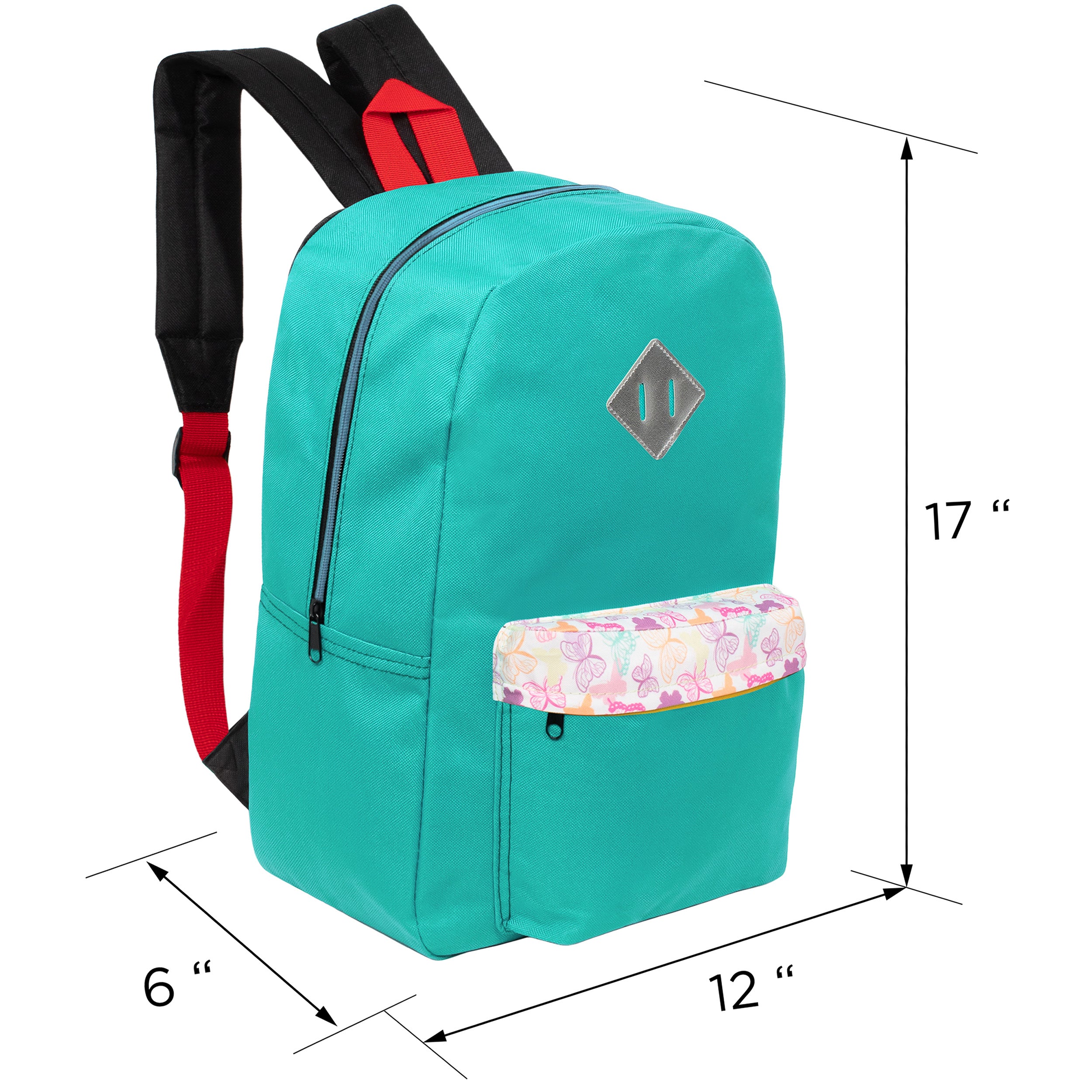 17" Multi Color Basic Wholesale Backpacks with a Diamond Patch & Padded Back - Bulk Case of 24