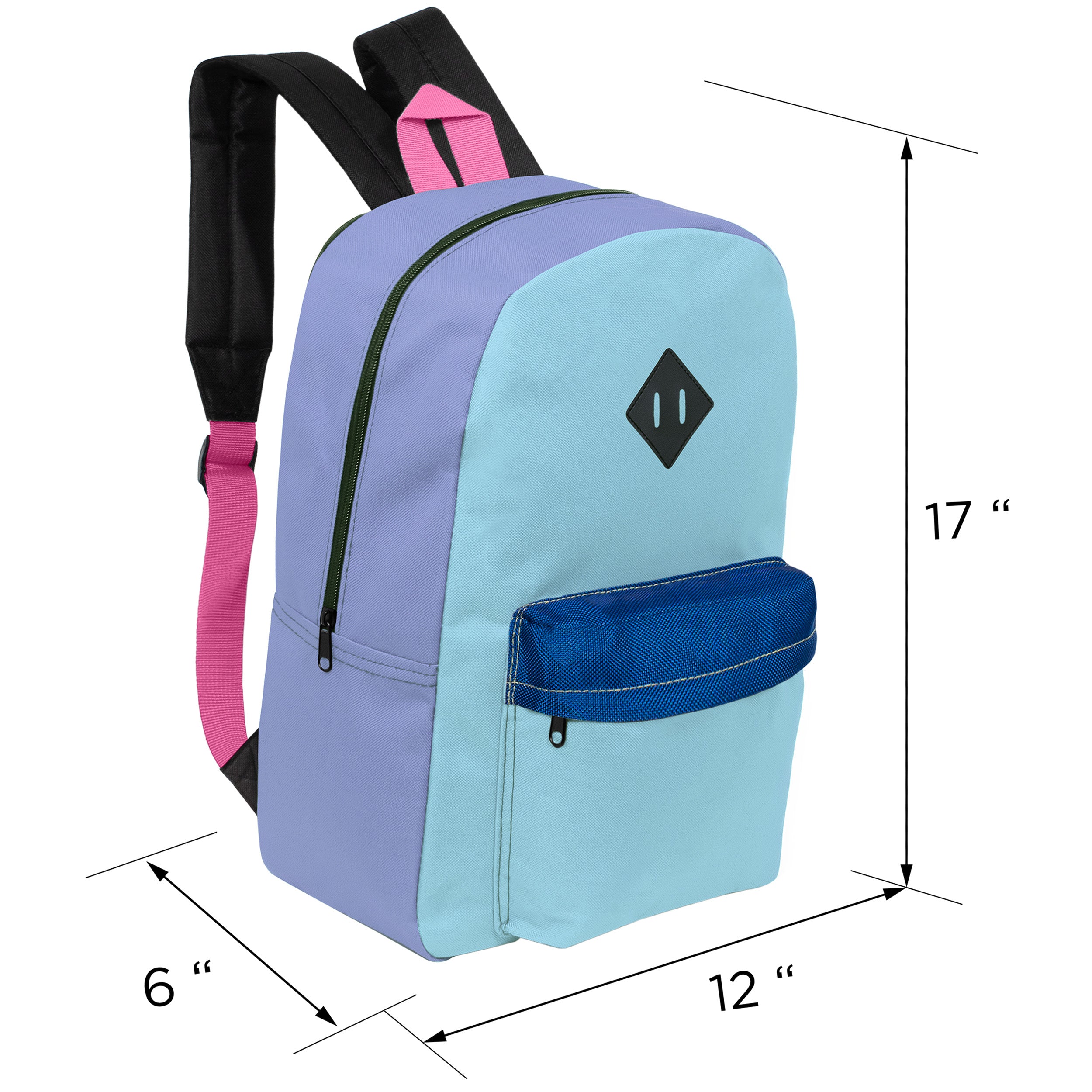 17" Kids Diamond Patch Backpacks in 6 Colors with a Padded Back  - Bulk Case of 24