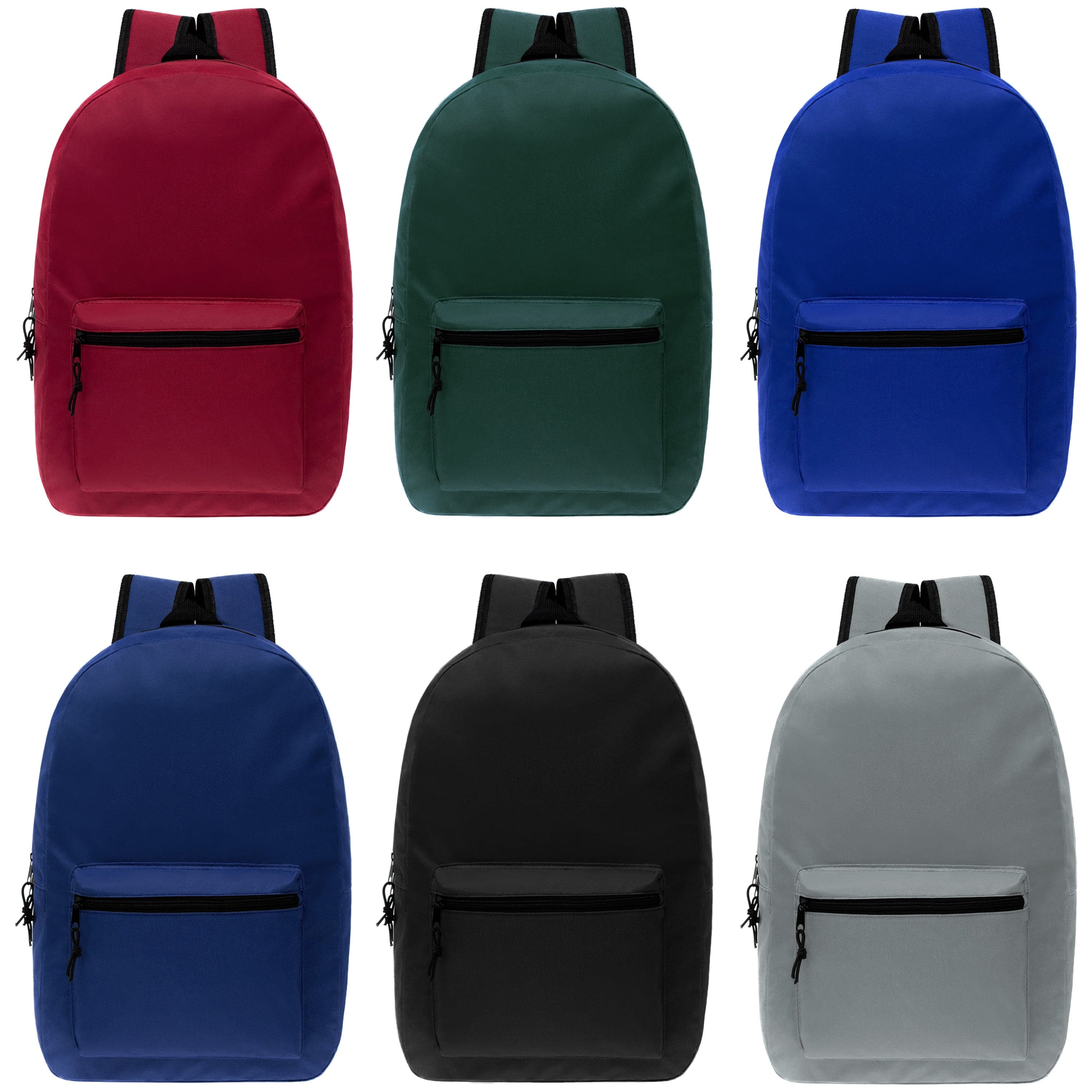 15 Kids Basic Wholesale Backpack in 6 Colors Bulk Case of 24