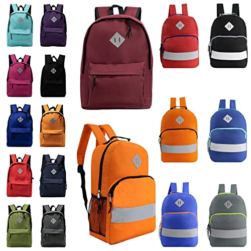 24 pack 17" Reflective Wholesale Backpack in Assorted Colors - Bulk Case of 24