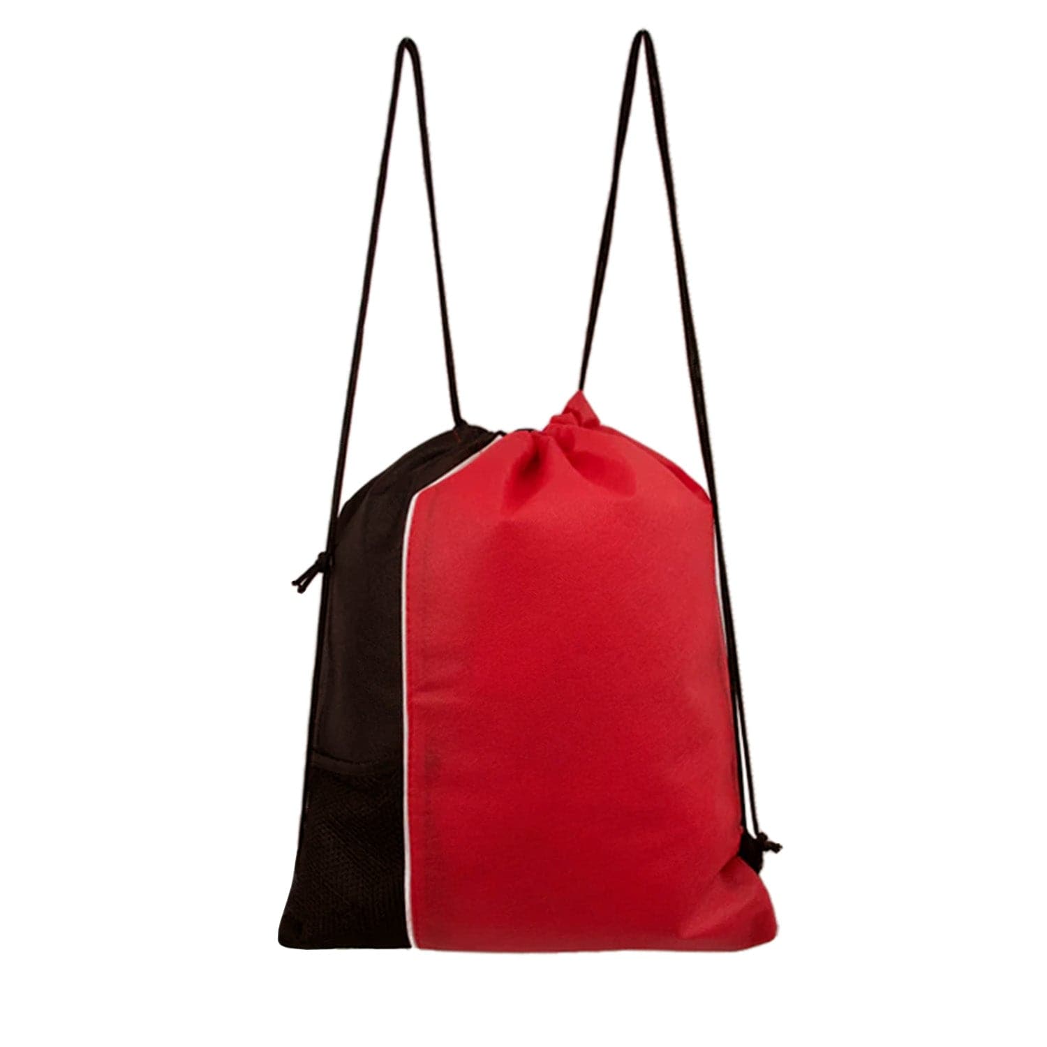 16" Drawstring Wholesale Backpack in Red with Black - Bulk Case of 100