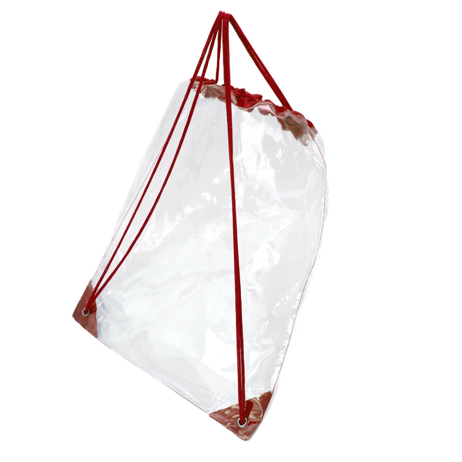 16" Drawstring Wholesale Backpack in Clear with Red - Bulk Case of 100